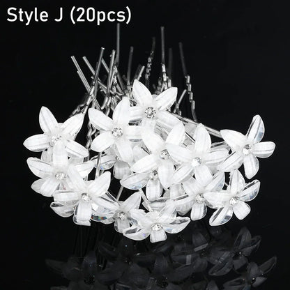 20pcs Elegant Pearl Crystal Hairpin Wedding Bridal U-shaped Metal Hair Comb Forks for Women