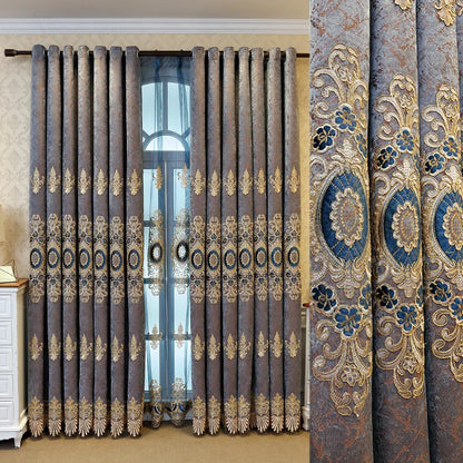 European Embroidery Luxury Curtains Blackout Window Decor Chenille Jacquard Tulle
