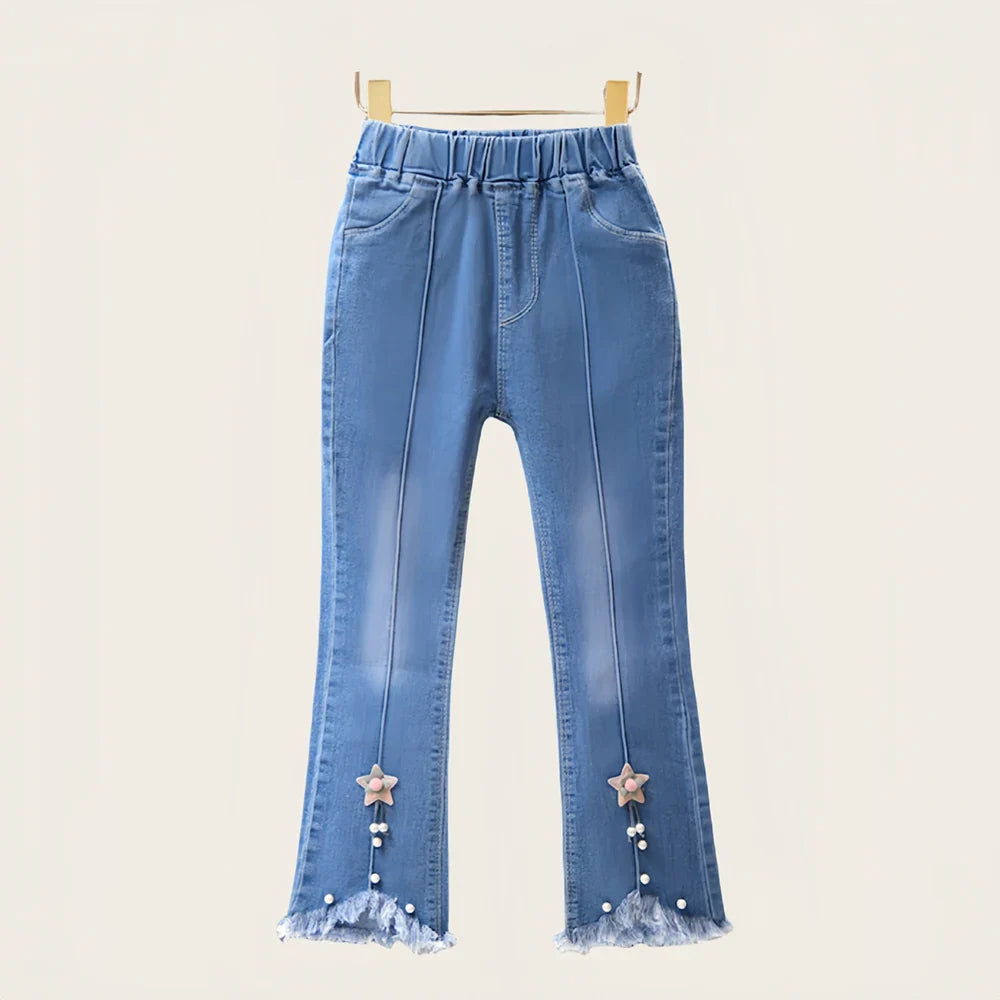 Girls Star Embroidered Jeans Pants with Pearl Slim-Fit age 7-13 yrs old