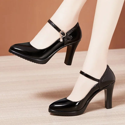 Patent Leather Shoes Women High Heels Mary Janes Platform Pumps