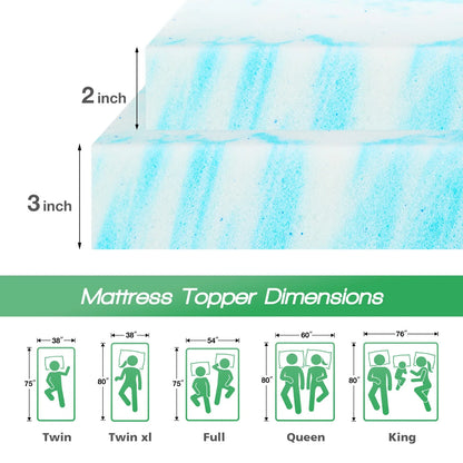 2-3 Inch Gel Memory Foam Mattress Bed Topper Cooling Soft and Breathable
