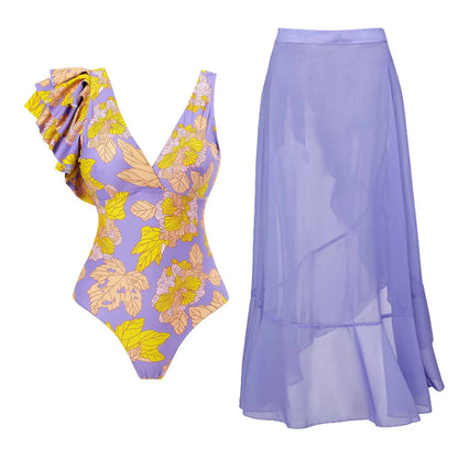 2-Piece Women Brazilian Floral Printed Ruffle Bikinis Strappy Bandage Swimwear