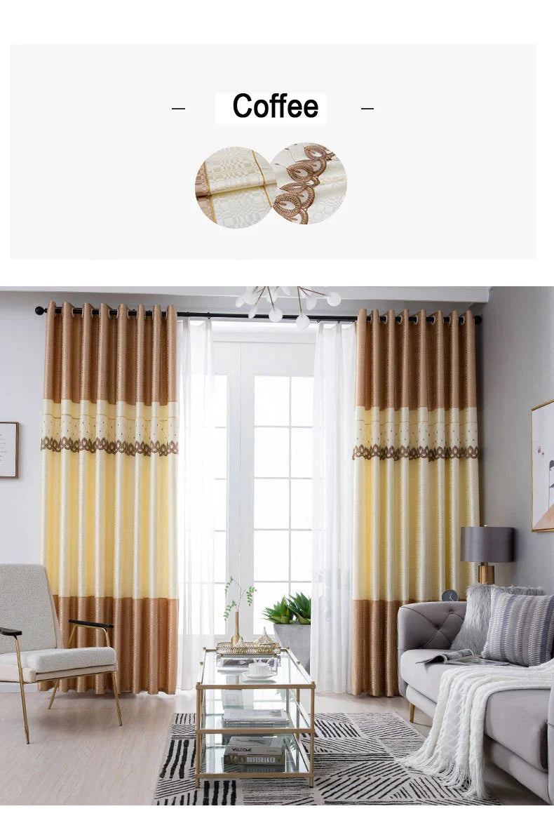 Dreamwood-Jacquard Polyester Curtain, Embroidered Double Craft Curtains, Striped Blackout, Bedroom, Living Room, New Luxury