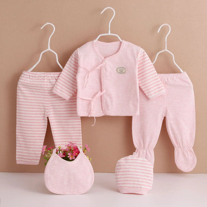 Girl or Boy Baby Cotton Clothes Cartoon Print 5Piece Sets