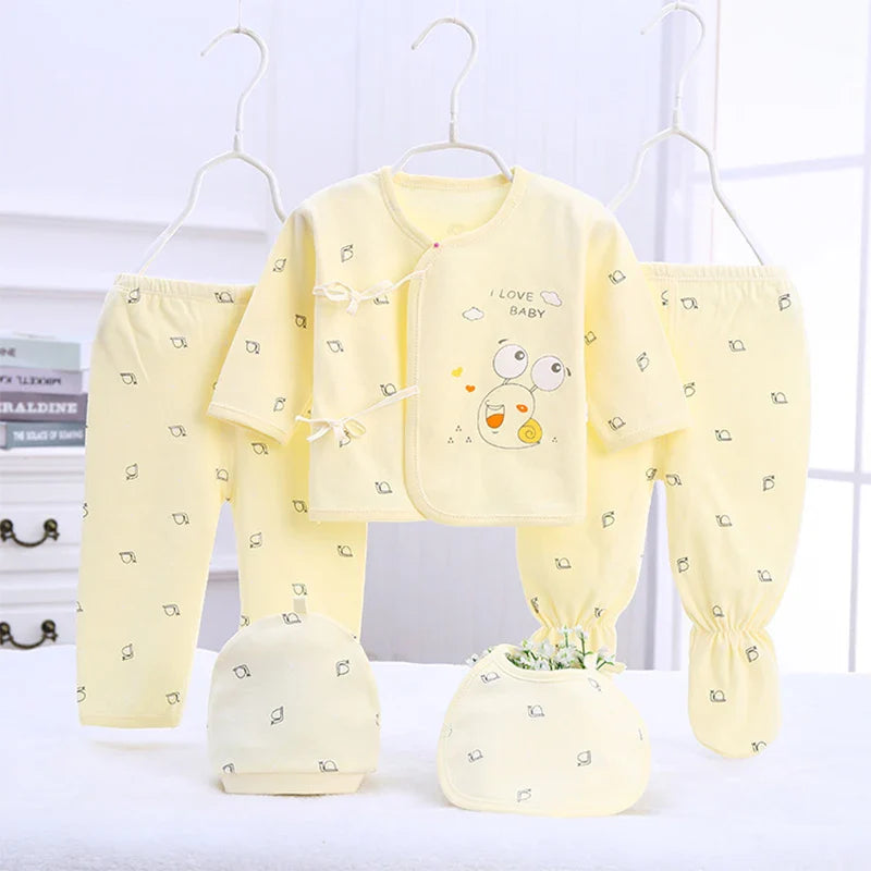 Girl or Boy Baby Cotton Clothes Cartoon Print 5Piece Sets