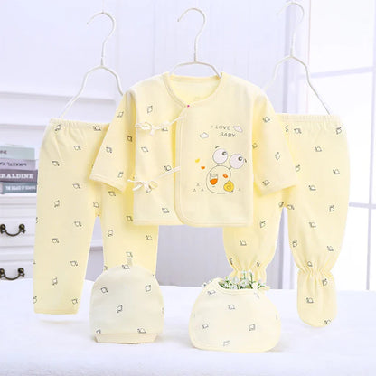 Girl or Boy Baby Cotton Clothes Cartoon Print 5Piece Sets