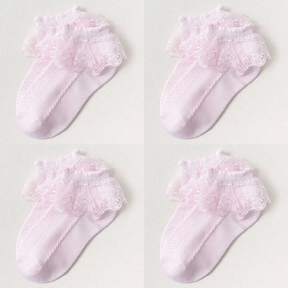 Breathable Cotton Socks with Ruffle Lace