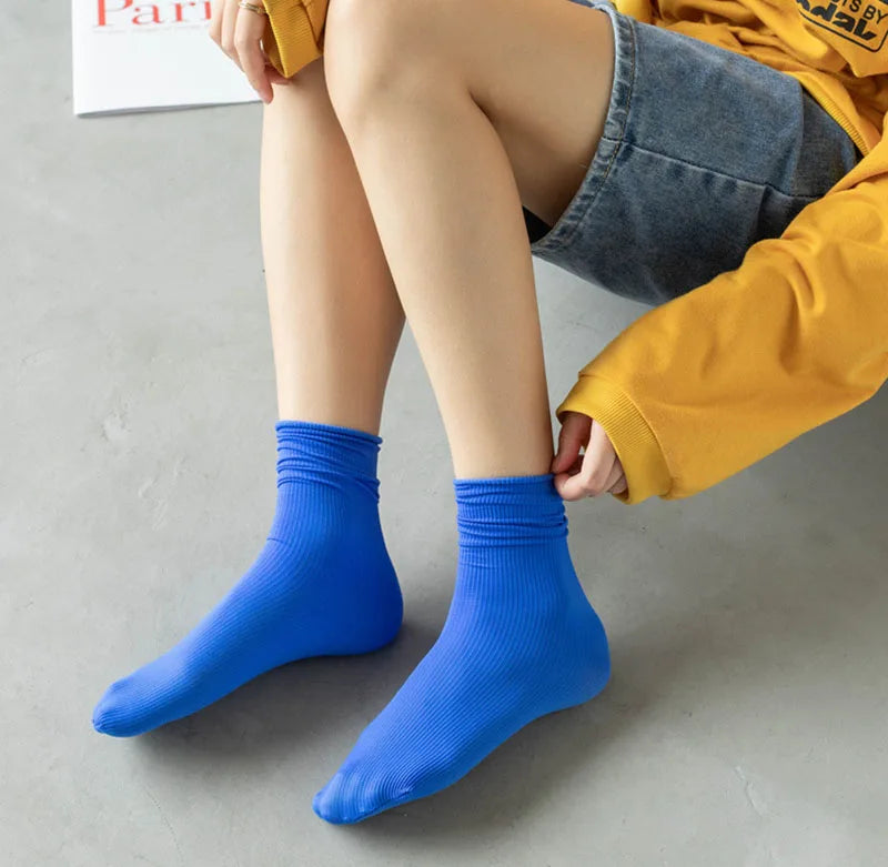 Multicolor Solid Color Ice Silk Velvet Mid Tube Women summer Socks Soft Thin