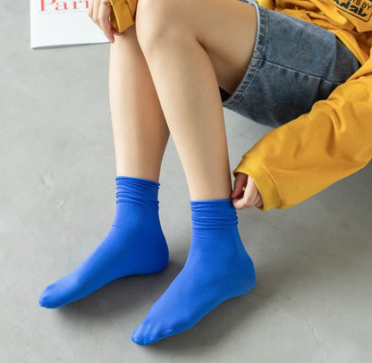 Multicolor Solid Color Ice Silk Velvet Mid Tube Women summer Socks Soft Thin