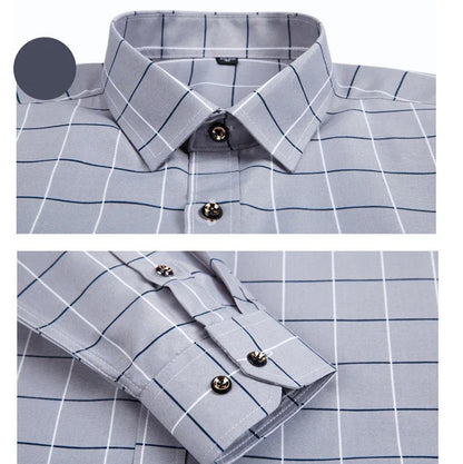 Men's Casual Shirt Long Sleeved Cotton Comfortable Breathable Plaid Striped