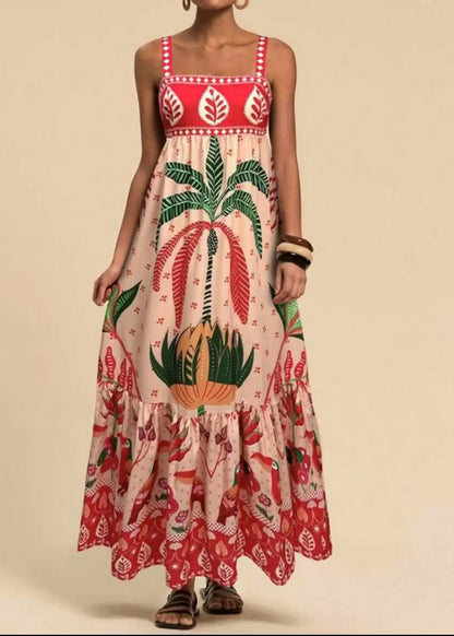 Women's Elegant Print Summer Dress Spaghetti Strap Vacation Party Dress