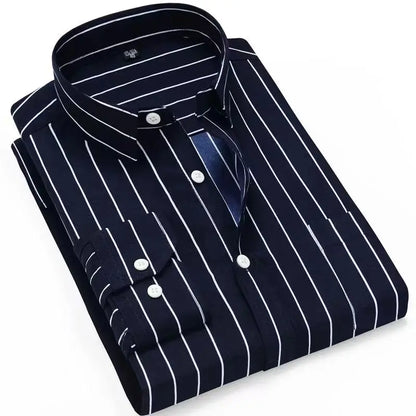 Men's Casual Shirt Long Sleeved Cotton Comfortable Breathable Plaid Striped