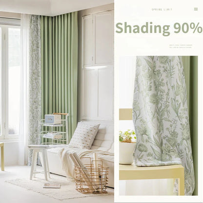 French Pastoral Style Blackout Curtains Light Luxury Bedroom Minimalist Living Room Bay Window Drapes 100% Polyester Home Balcony