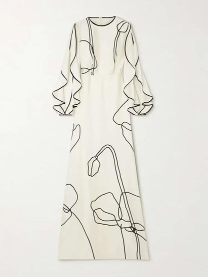 British Style Flower Printed Party Evening Dress