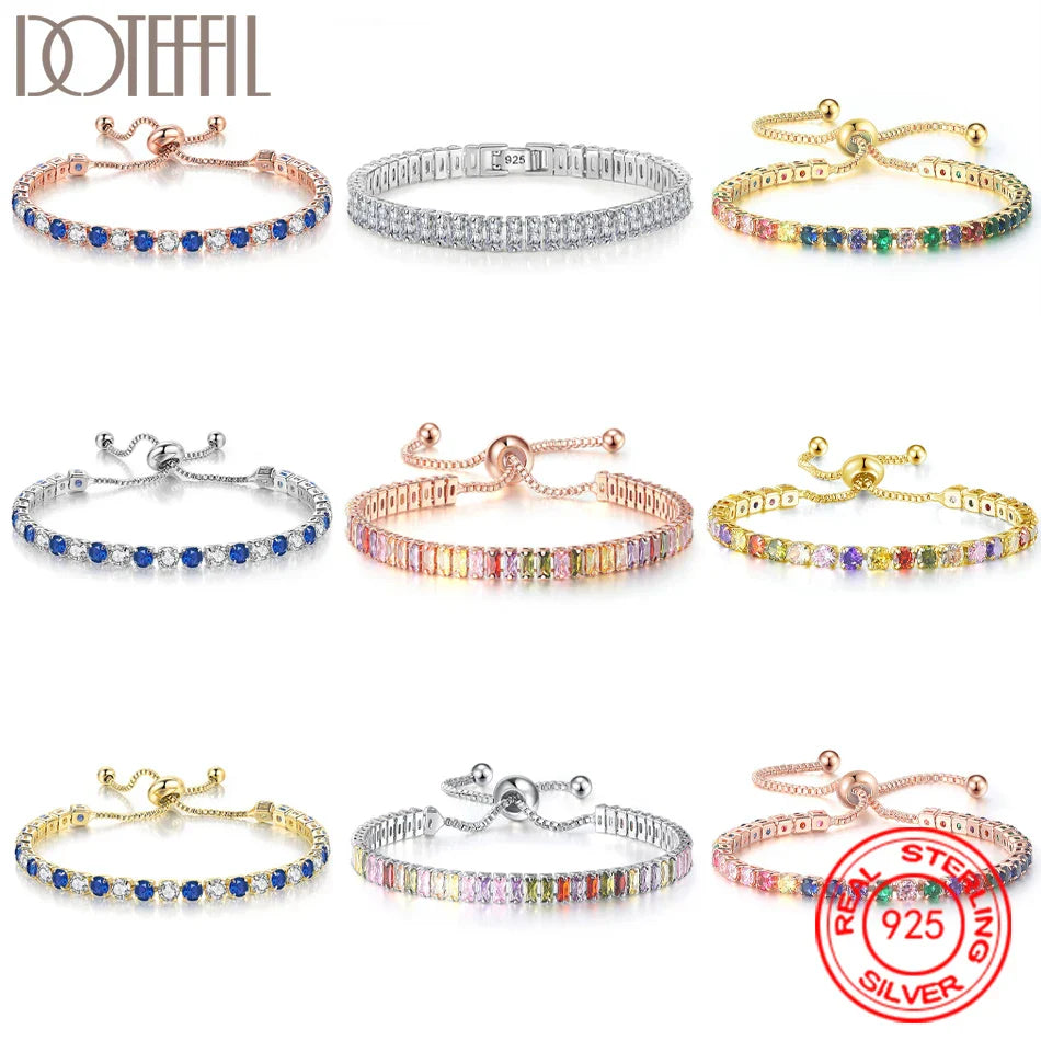Women 925 Sterling Silver Tennis Bracelet Crystal Luxury Zirconia Wedding Charm Jewelry