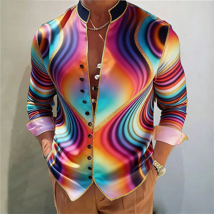 Men's long sleeved shirt with Harajuku style 3D flower print