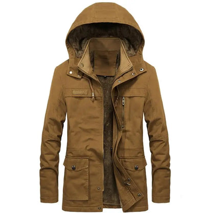 New Military Thick Warm Men Jacket Winter Parkas Casual Cotton Padded Multi-Pocket Fur Hoodie
