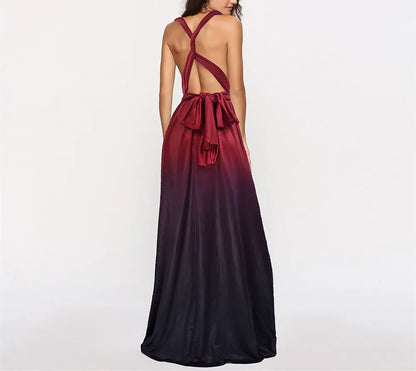 Multicolor Color Maxi Dress for Women Wrap Convertible Cross Bandage Sexy Backless