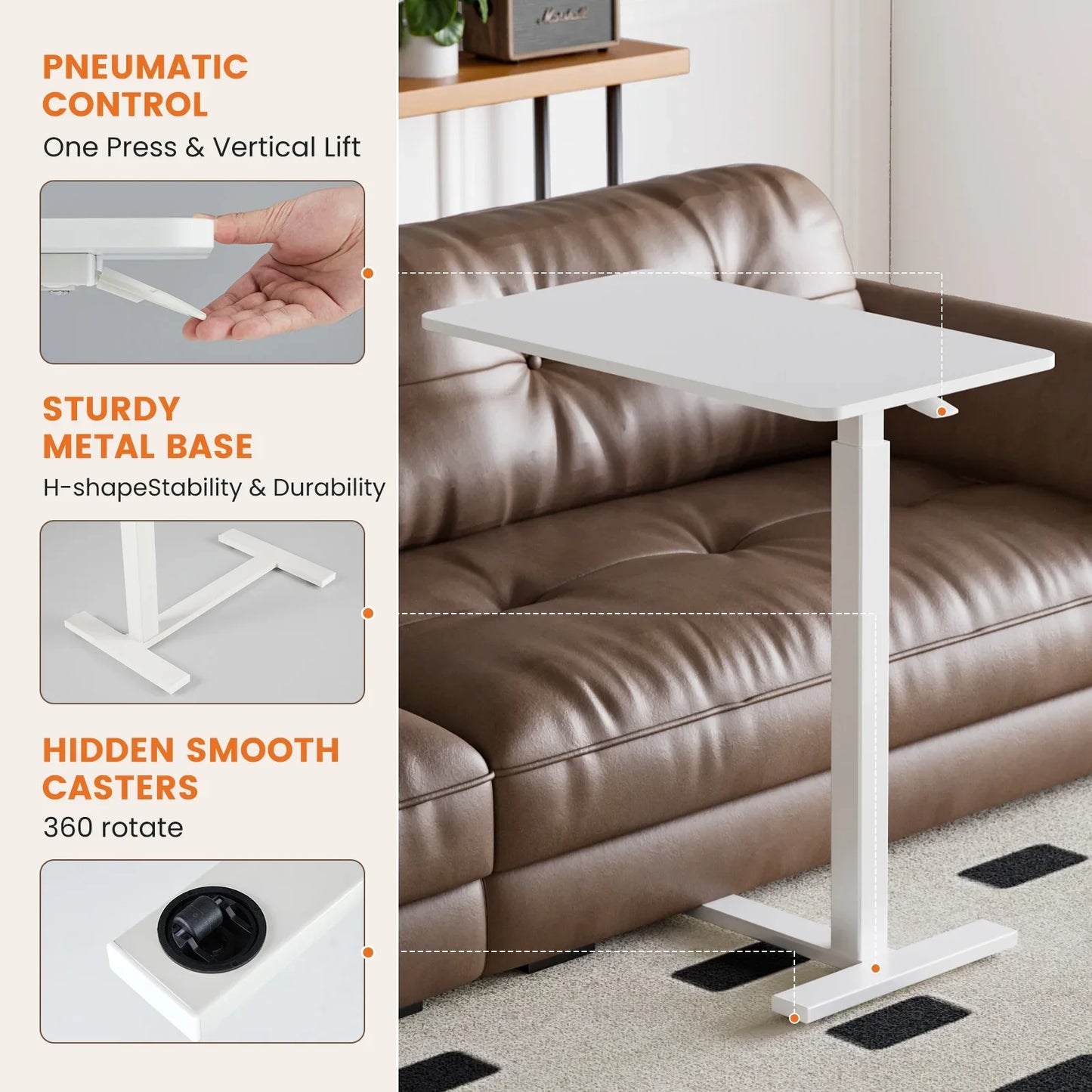 Mobile Standing Desk Table with Hidden Wheels Adjustable Height