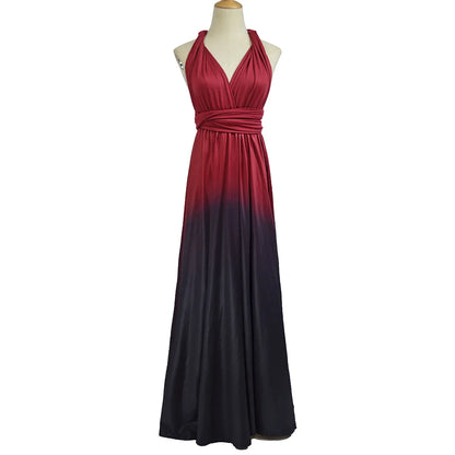 Multicolor Color Maxi Dress for Women Wrap Convertible Cross Bandage Sexy Backless