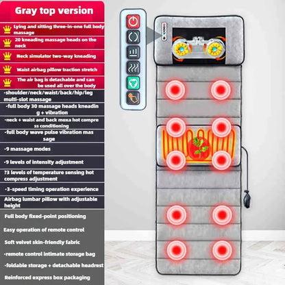 Electric Massage Mattress Full Body with Heating Kneading Vibrating Neck Back Relaxation With Hand Control