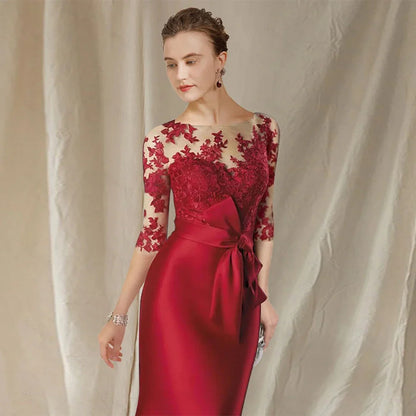 Elegant Mermaid High Quality Satin Wedding Party Gown with Lace Robe
