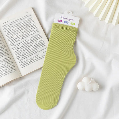 Multicolor Solid Color Ice Silk Velvet Mid Tube Women summer Socks Soft Thin