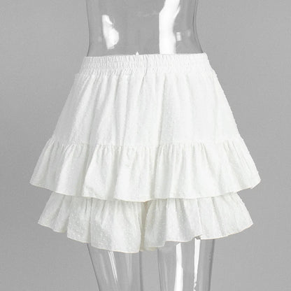 Casual Ruffled Shorts For Women Solid High Waist Pure Cotton A-line