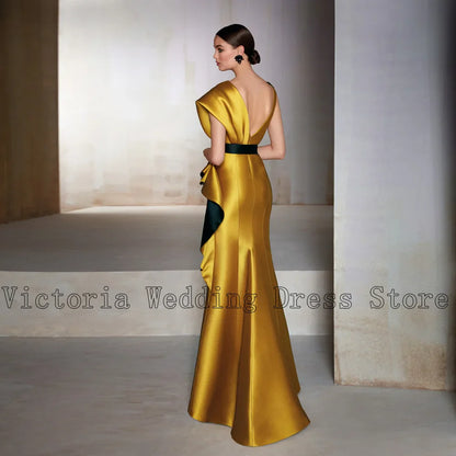 Exquisite Gold Mermaid Mother of the Bride Satin Dress