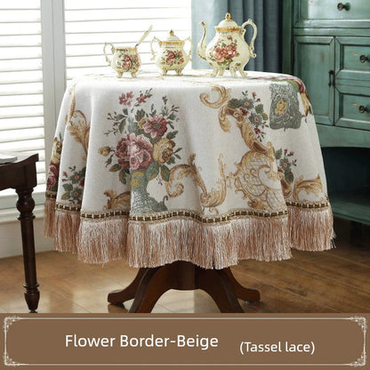 Northern European-Style Tablecloth Cotton and Linen with Tassel Lace