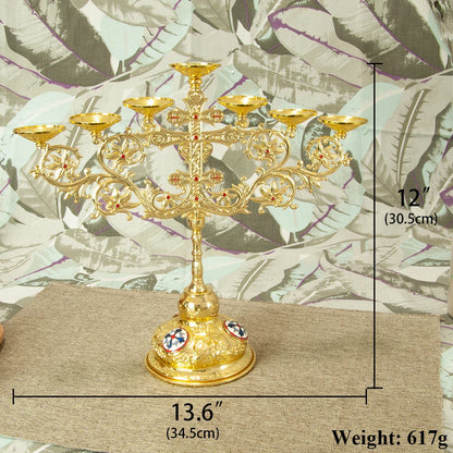 Metal Alloy 7 Branch Candle Holder Church Home Decoration Gold Plated