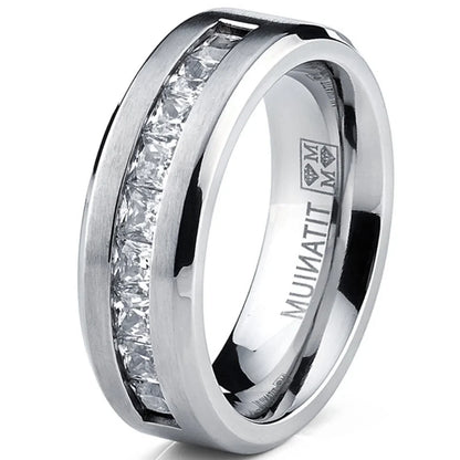 Silver Plated Stainless Steel Rings for Men Square Cubic Zircon