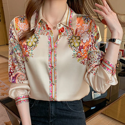 Floral Print Long Sleeve Shirts for Women