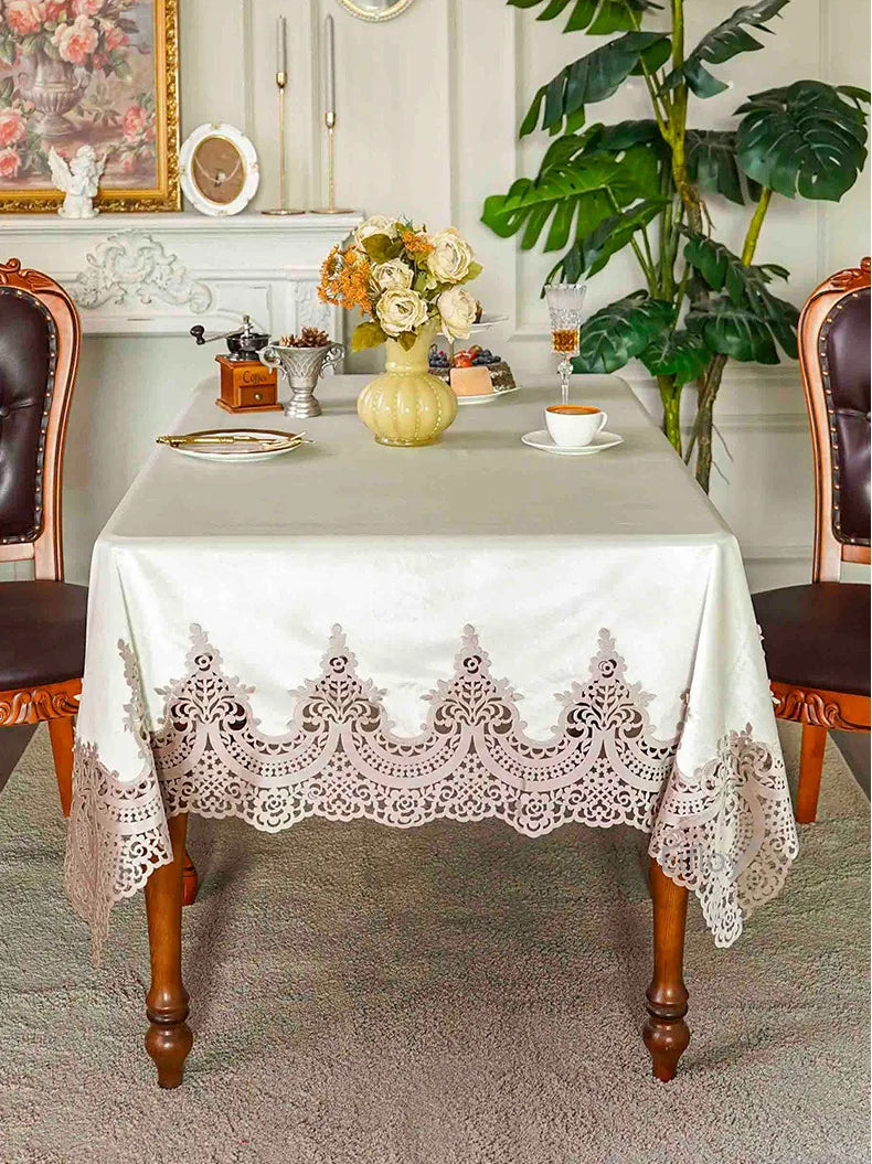 EIFLOY-Italian Velvet Tablecloth Rectangle, Luxury Lace Table Cover, Soft Dining Table Cloth, European, Party Table Decoration