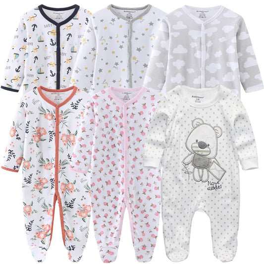 0-12Months Baby Rompers Newborn Pajamas Girls Boys 100% Cotton Long Sleeve 1/2/3 Pieces