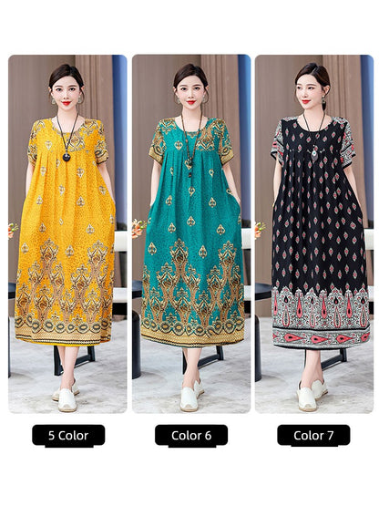 Noble over-the-Knee Middle-Aged Ladieswear Large Swing Noil Poplin Dress