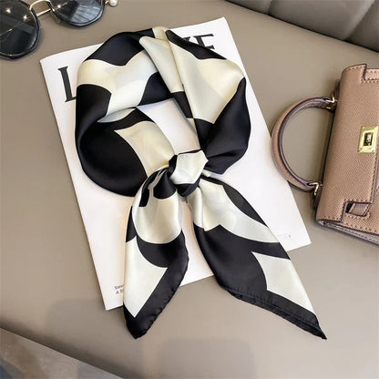 Luxury Brand Silk Satin Square Plaid Scarf