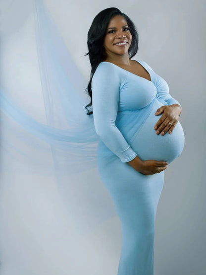 Maternity Long Sleeved Floor Length Mesh Dress