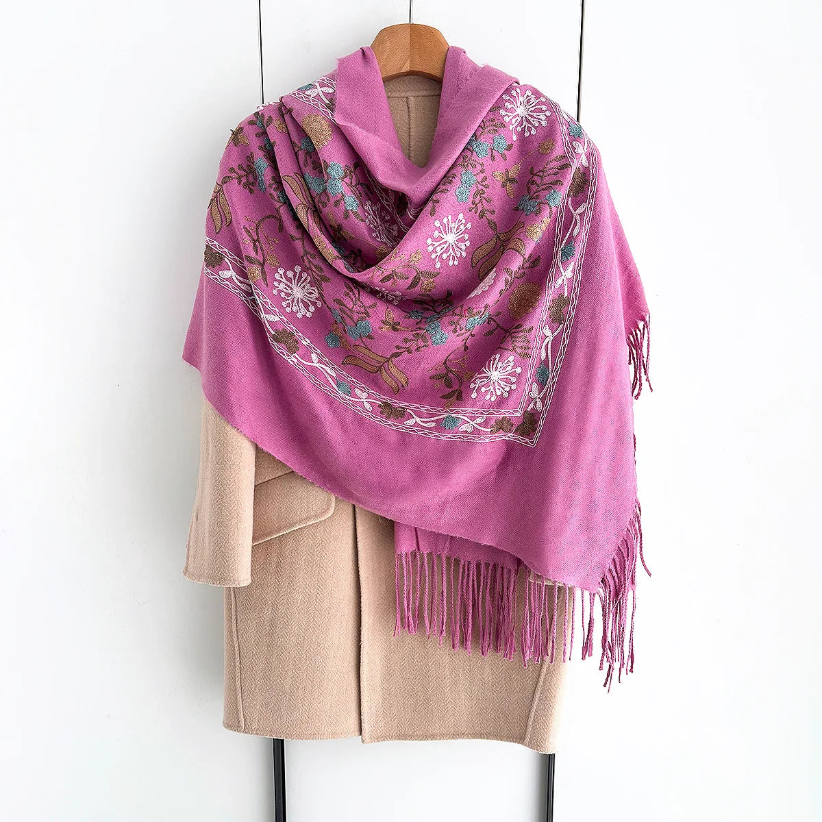 Many Colors Floral Warm Scarf For Women 70*210cm Luxury Faux Cashmere Shawl Winter Thick Pashmina Tassels Poncho Elegant Wrap