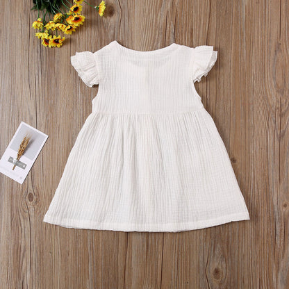 0-6Years Toddler Kid Baby Girl Summer Dress Ruffles Sleeves Cotton Button Pocket Dress Sundress