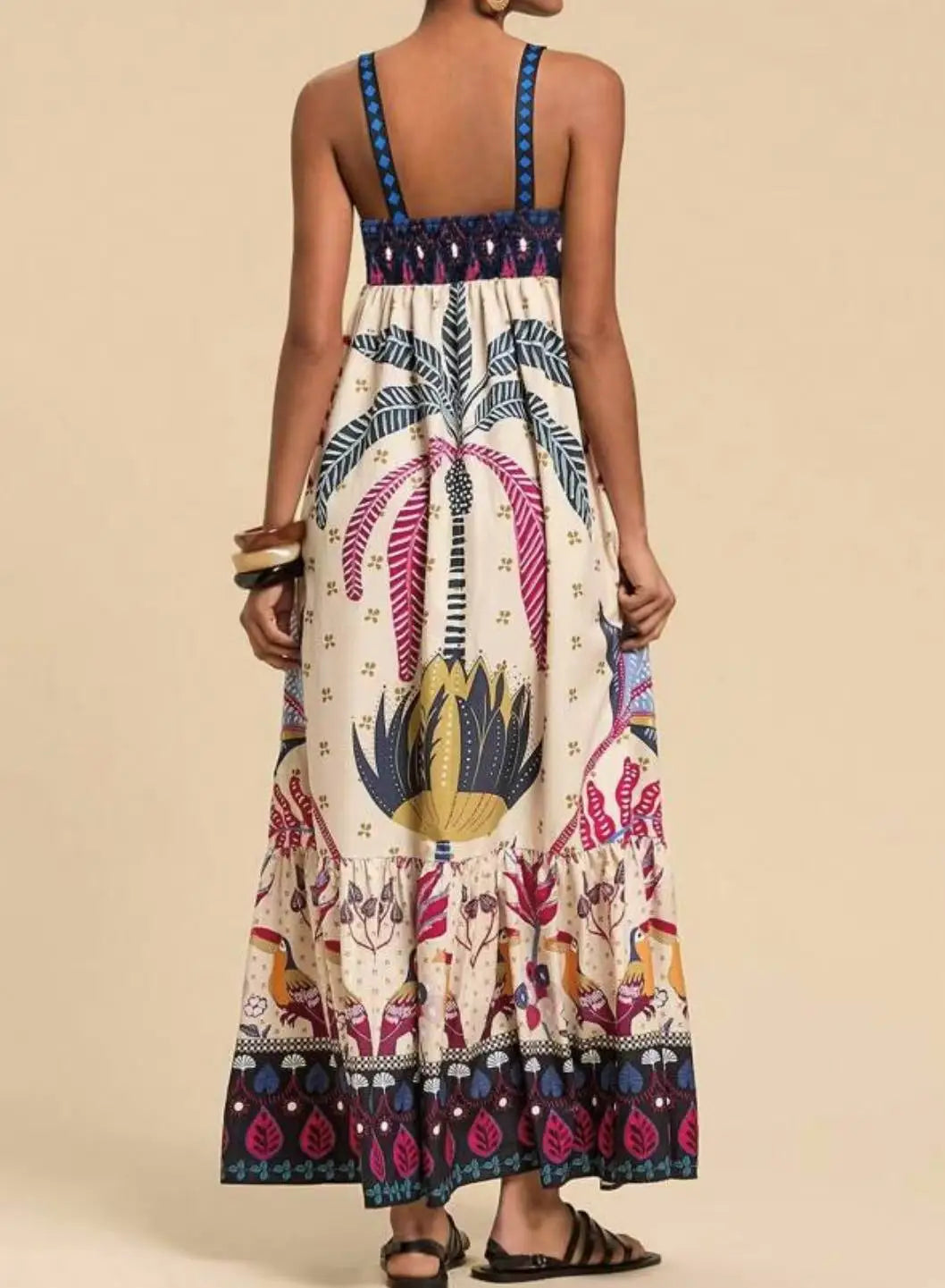 Women's Elegant Print Summer Dress Spaghetti Strap Vacation Party Dress