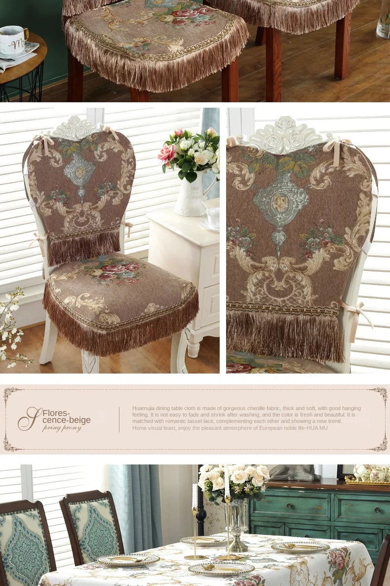 European Style Flower Tassel Tablecloth Thicken Chenille Rectangular Table Cover Round Dining Table Coffee Cloth Dust-proof