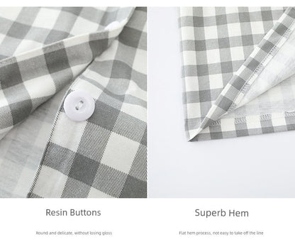 Pure Cotton Thin Plaid Unisex Pajamas for Men and Women Spring and Autumn Long Sleeves Plus Size Outerwear