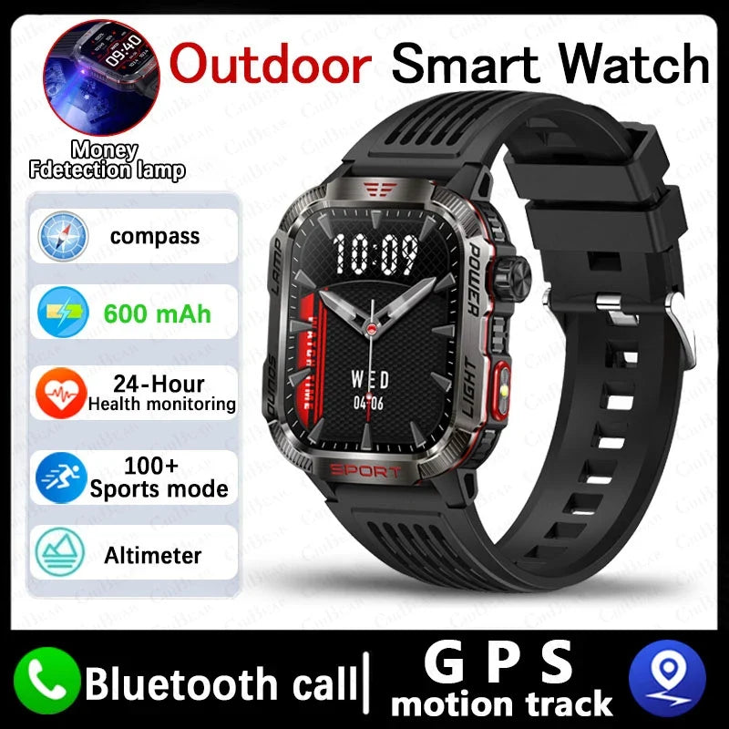 Men Military GPS Smart Watch Flashlight Compass Waterproof Outdoor Sport Tracker Bluetooth