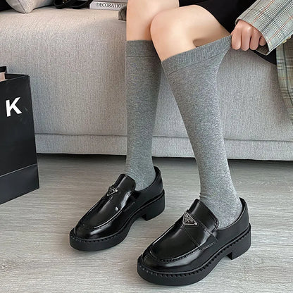 Women Stockings College Style Knitted Cotton Knee Socks