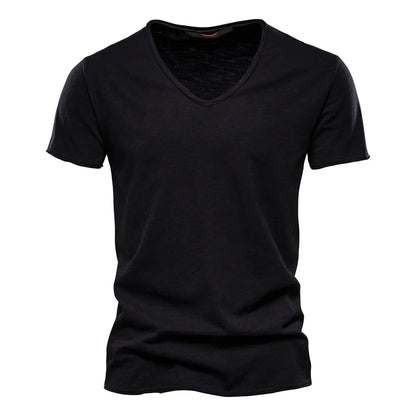 S-5XL 100% Cotton Men's T-Shirts Fashion Design V-neck Casual Slim Fit