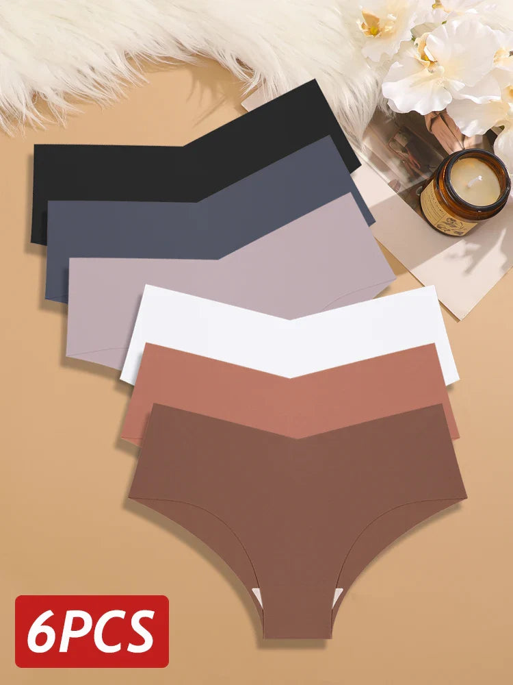 6PCS Women Seamless Panties Silk Ultra Thin Briefs Sexy V Waist