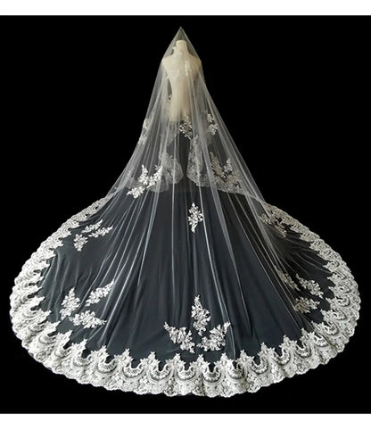 Long Wedding Bridal Veils Lace Appliques Cathedral Veil with Comb 5m 4m 3m