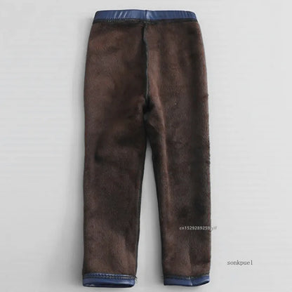 Girls Warm Trousers Faux PU Leather Legging Slim Pants