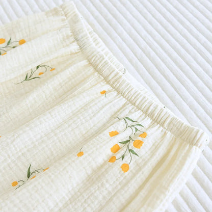 Summer women's cotton crepe three-piece short sleeve + shorts + trousers large size simple flower pajamas